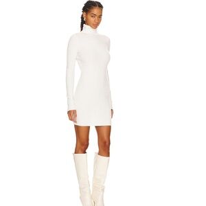 Enza Costa Rib Turtleneck White Ribbed Sweater Dress Size S